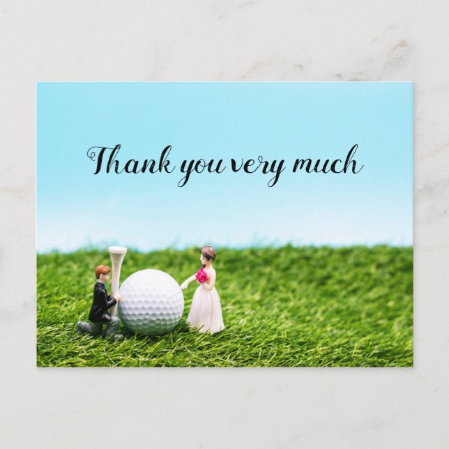 Carte de remerciements de golf avec mariée et mari (Devant)