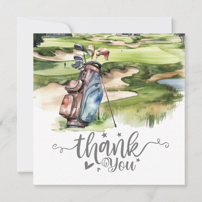 Carte de remerciements de golf avec sac de golf aq (Devant)
