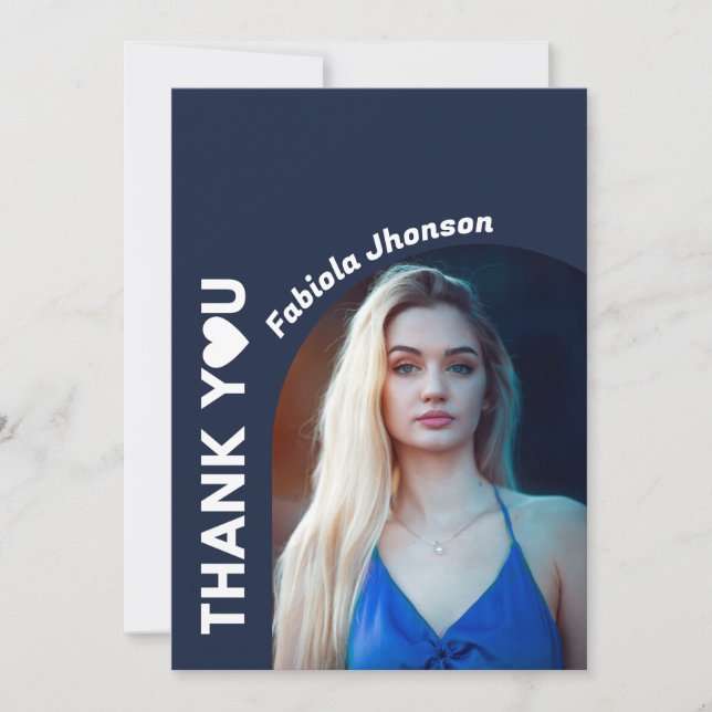 Carte de remerciements de graduation bleu marine d (Devant)