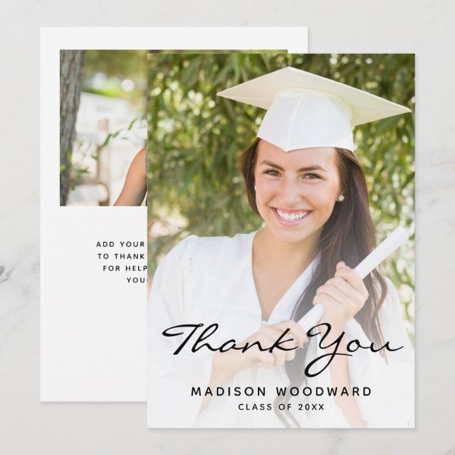 Carte de remerciements de graduation en noir à deu (Devant / Derrière)