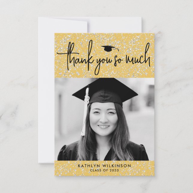 Carte de remerciements de graduation en or de scri (Devant)