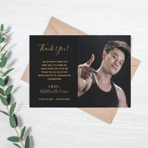 Carte de remerciements de graduation en or noir