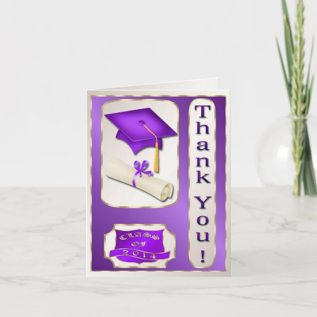 Carte de remerciements de graduation en violet et  (Devant)