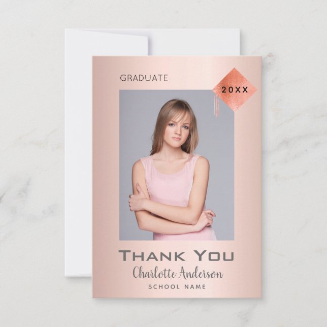 carte de remerciements de graduation moderne or ro (Devant)