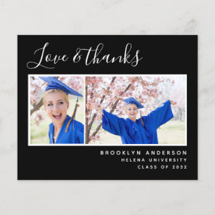 Carte de remerciements de graduation noir photo bu
