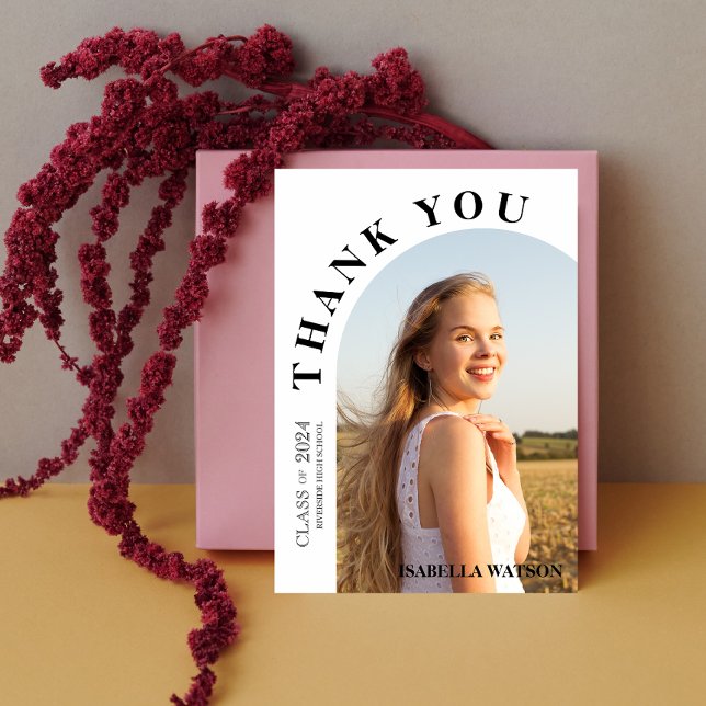 Carte de remerciements de graduation photo Arch mo (Modern Arch Photo Graduation Thank You Card)