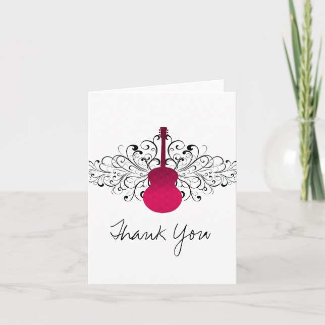 Carte de remerciements de guitare Hot Pink (Devant)