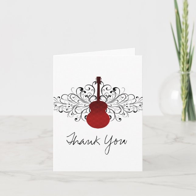 Carte de remerciements de guitare Red Swirls (Devant)