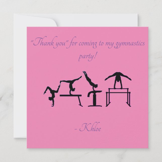 Carte de remerciements de gymnastique rose et viol (Devant)