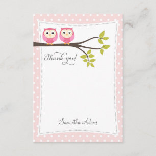 Carte de remerciements de hiboux de jumeaux (rose)