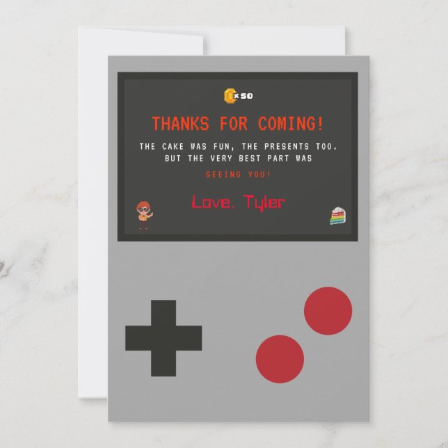 Carte de remerciements de jeu vidéo (Devant)