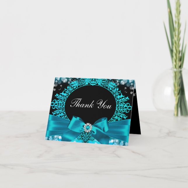 Carte de remerciements de joli arc turquoise et de (Devant)