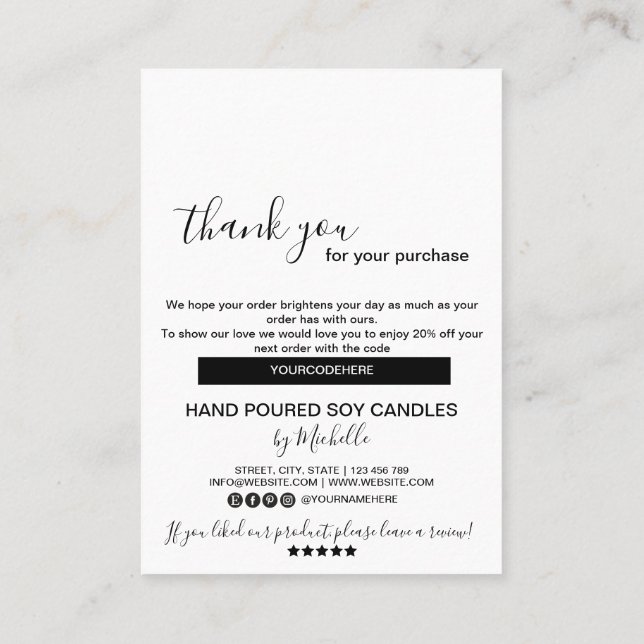 Carte de remerciements de la carte d'entretien aux (Dos)