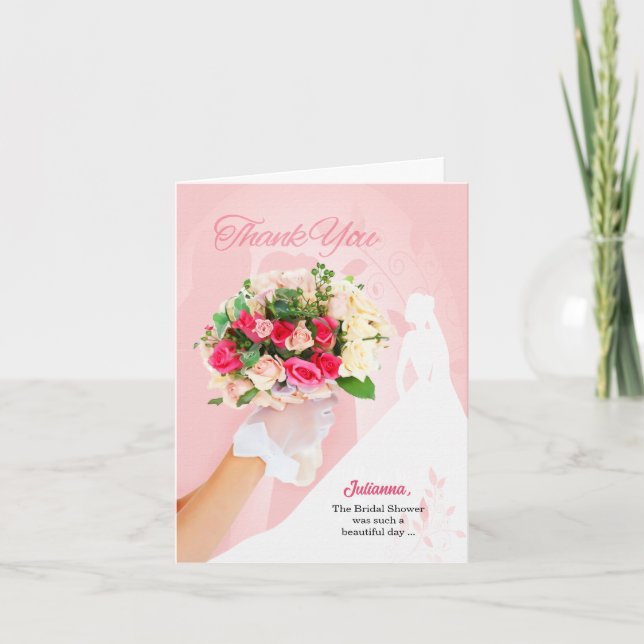 Carte De Remerciements de la mariée rose mariée (Devant)