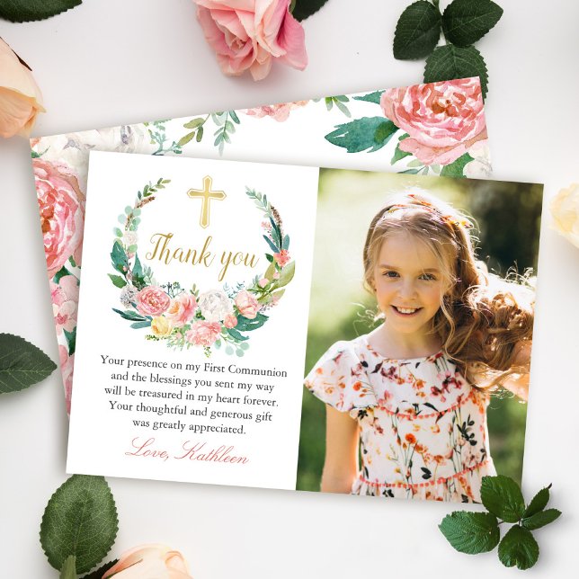 Carte de remerciements de la sainte communion rose (Créateur téléchargé)