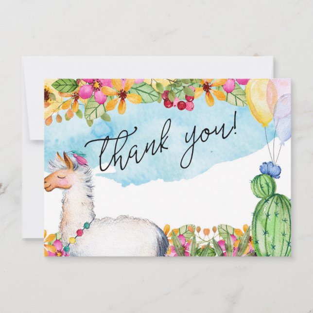 Carte de remerciements de lama et de cactus (Devant)