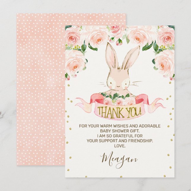 Carte de remerciements de lapin rose lapin lapin (Devant / Derrière)