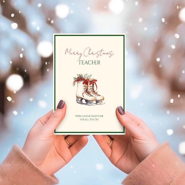 Carte de remerciements de l'enseignant de Noël - M (Classic red & green teacher Christmas thank-you card — warm, festive, classroom favorite)