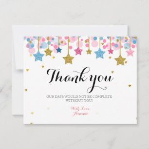 Carte de remerciements de lune rose parties scinti