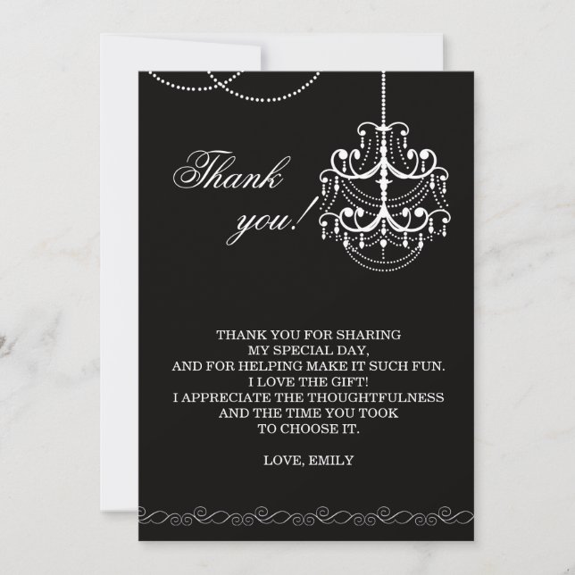 Carte de remerciements de lustre noir blanc (Devant)