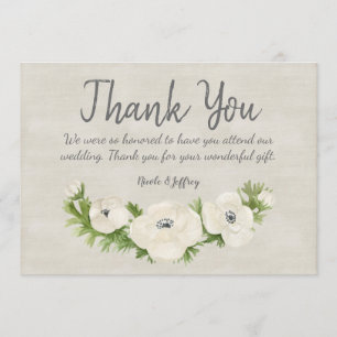 Carte de remerciements de Mariage blanc anémoné
