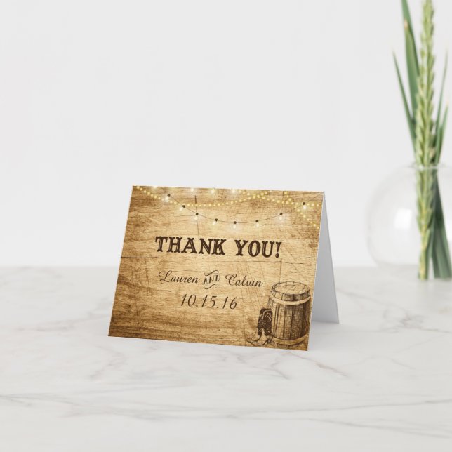 Carte de remerciements de mariage campagnard pour  (Devant)