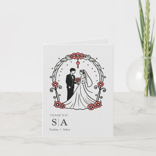 Carte de remerciements de Mariage de bande dessiné (Devant)