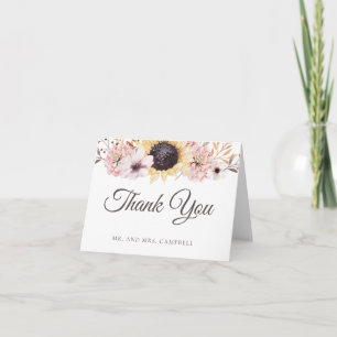 Carte de remerciements de mariage de bouquet de