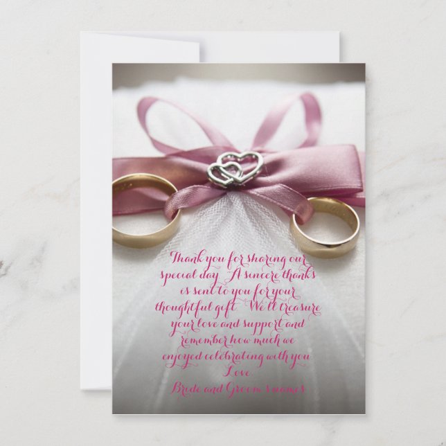Carte de remerciements de Mariage de Bow rose (Devant)