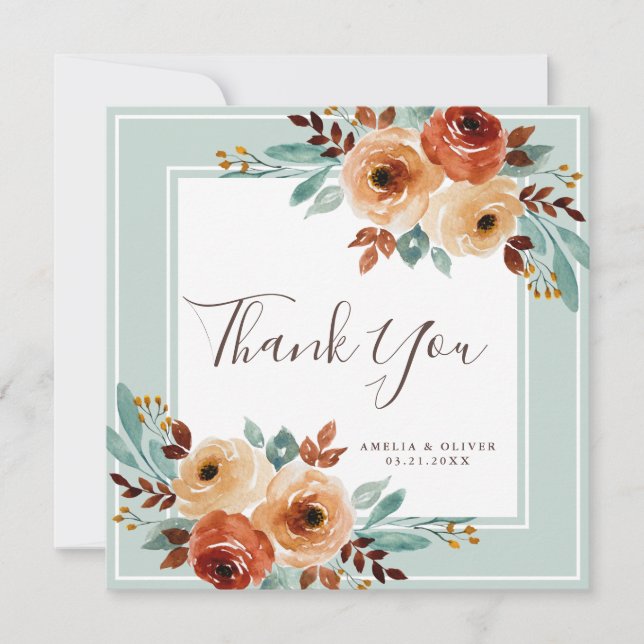 Carte de remerciements de Mariage de fleurs vert d (Devant)
