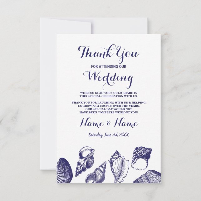 Carte de remerciements de mariage de plage Coquill (Devant)