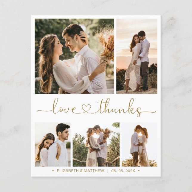 Carte de remerciements de Mariage de script Coeur  (Devant)