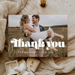 Carte de remerciements de mariage de script rétro