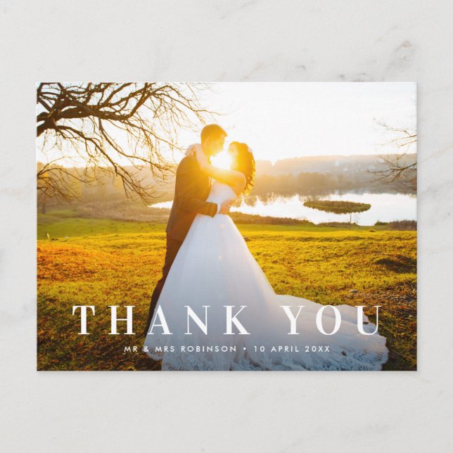 carte de remerciements de mariage de texte blanc e (Devant)
