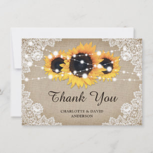 Carte de remerciements de Mariage de tournesol Vin
