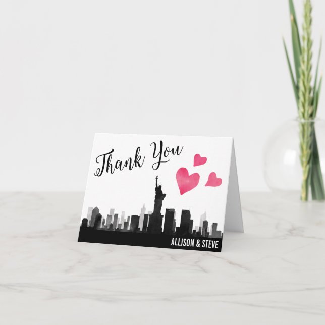 Carte de remerciements de mariage d'horizon de New (Devant)