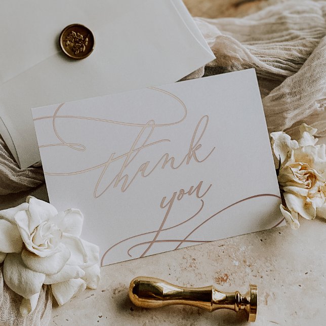 Carte de remerciements de Mariage d'or Rose romant (Romantic Rose Gold Foil Wedding Thank You Card)