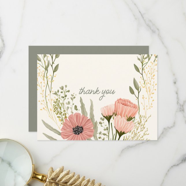 Carte de remerciements de mariage du jardin botani (Devant/Arrière en situation)