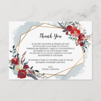Carte de remerciements de Mariage fleuri Boho géom