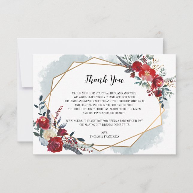 Carte de remerciements de Mariage fleuri Boho géom (Devant)