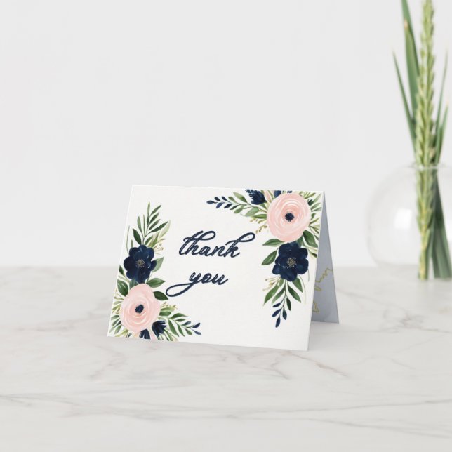 Carte de remerciements de Mariage floral Blush et  (Devant)