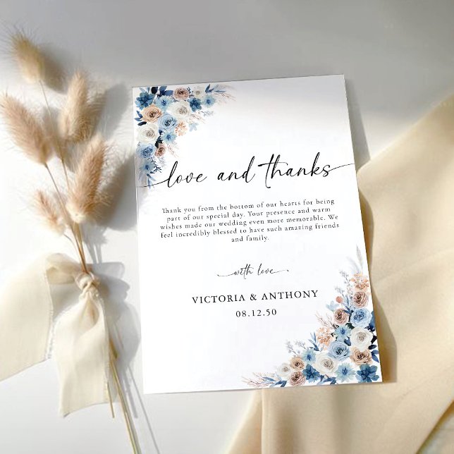 Carte de remerciements de Mariage Floral Boho bleu (Créateur téléchargé)