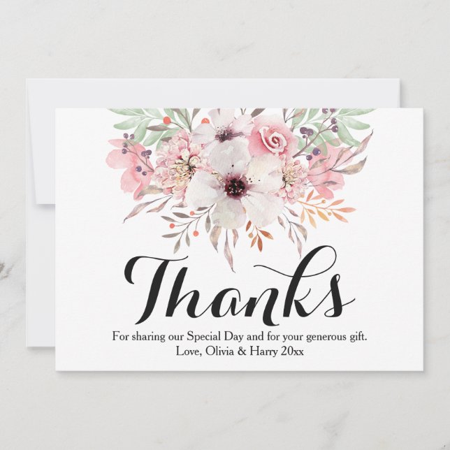 Carte de remerciements de Mariage floral du pays d (Devant)