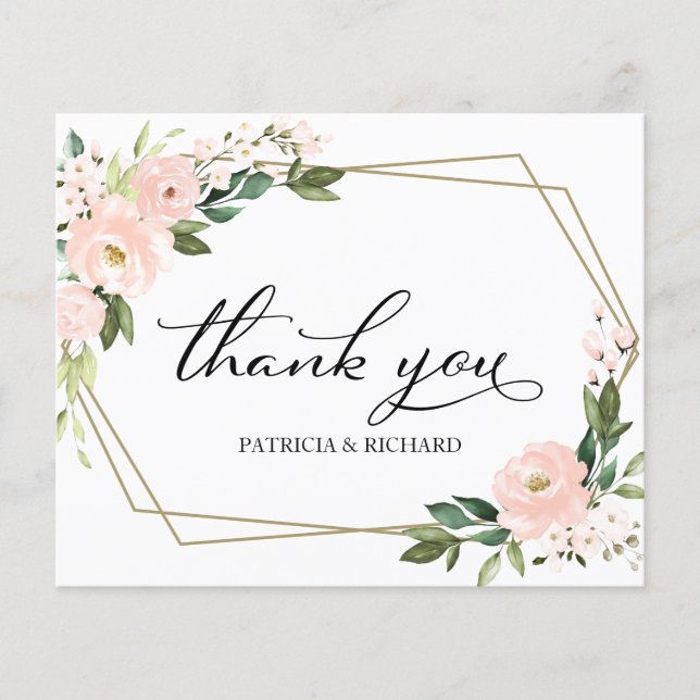 Carte de remerciements de Mariage géométrique rose (Devant)