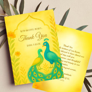 Carte de remerciements de Mariage indien de paon F