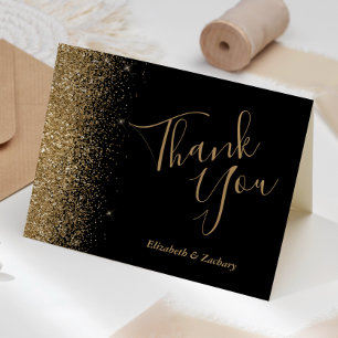 Carte de remerciements de Mariage noir Gold Partie