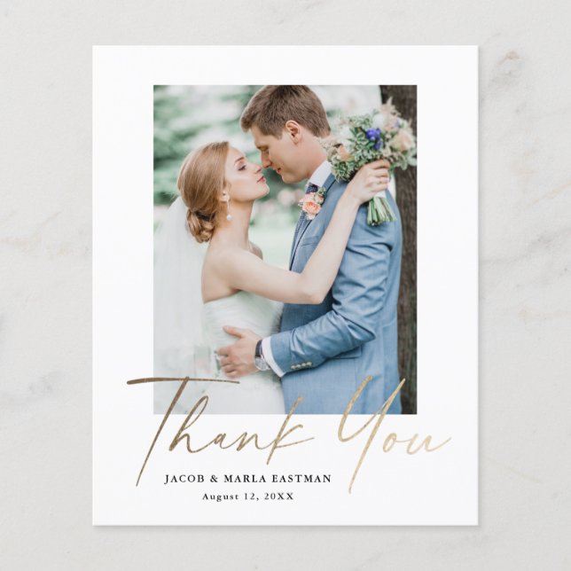 Carte de remerciements de Mariage photo de script  (Devant)