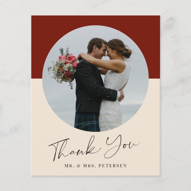 Carte de remerciements de mariage photo de script  (Devant)