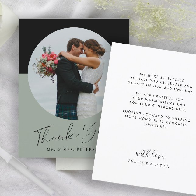 Carte de remerciements de mariage photo de script  (Créateur téléchargé)