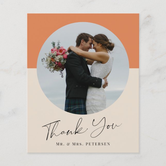 Carte de remerciements de mariage photo de script  (Devant)
